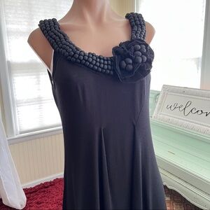 Anthropologie Yoana Baraschi Black Midi Dress - Rosette Neckline - Size 6